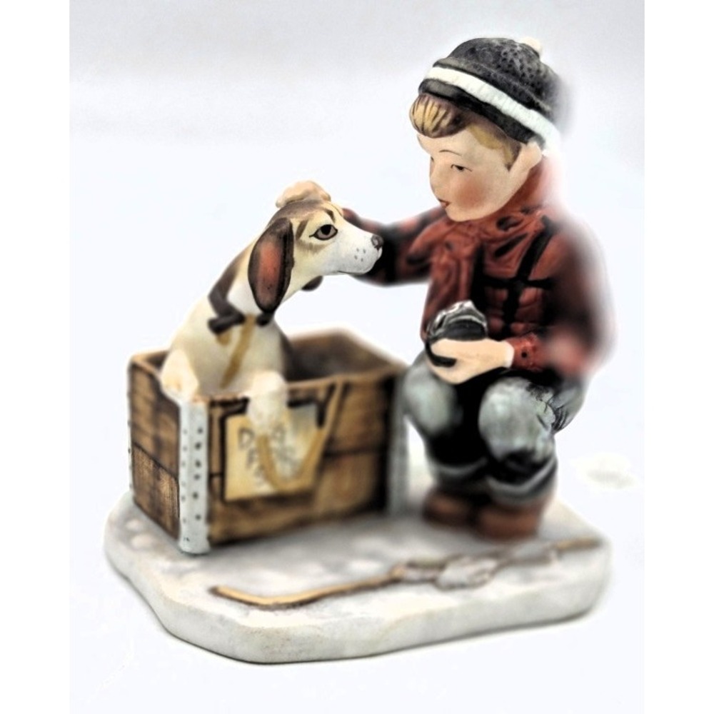 Norman Rockwell Gorham Figurine Winter A Boy Meets His Dog 1958 Series